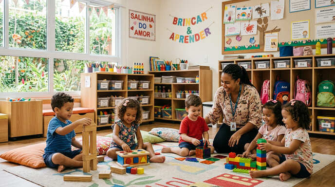 crianças brincando na educação infantil estimulando desenvolvimento na primeira infância
